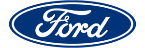 Blaues Ford Logo, weiße Schrift auf ovalem blauen Hintergrund.